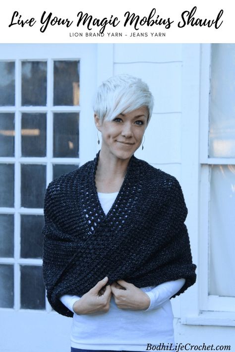 Live Your Magic Mobius Shawl Crochet Pattern - Bodhi Life Crochet Crochet Mobius Wrap, Crochet Mobius Shawl, Boho Vest Crochet, Aesthetic Scarf, Crochet Mobius, Vest Crochet, Crochet Wrap Pattern, Poncho Crochet, Scarf Patterns