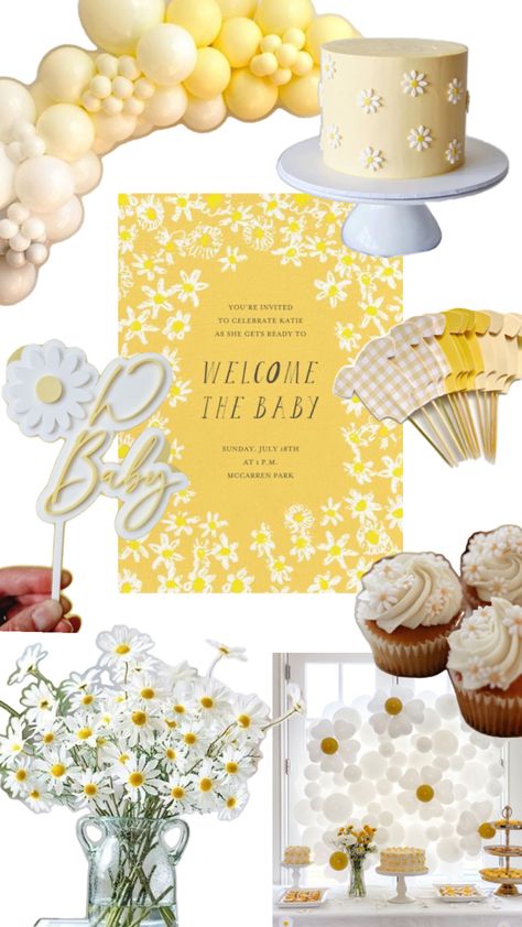 Think white, pastel and golden yellow, daisies. Daisy Baby Shower Theme, Daisy Theme, Daisy Baby Shower, Baby Shower Yellow, White Pastel, Spring Baby Shower, Yellow Baby, Yellow Daisies, Baby Shower Theme