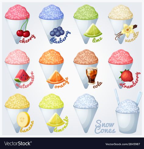 Set of snow cones shaved ice Royalty Free Vector Image Sweets Clipart, Candy Clipart, Penanda Buku, Fruit Clipart, Recipe Drawing, Ice Cup, Food Sketch, Food Wishes, Food Clipart