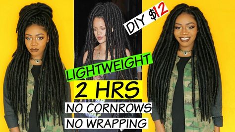 Rihanna Hippie Faux Locs - Lightweight Version - NO WRAPPING - no cornrows - $12 DIY Thick Dreads [Video] - https://blackhairinformation.com/video-gallery/rihanna-hippie-faux-locs-lightweight-version-no-wrapping-no-cornrows-12-diy-thick-dreads-video/ Thick Faux Locs, Faux Locs Tutorial, Locs Tutorial, Thick Dreads, Faux Locs Styles, Hairstyle Videos, Faux Locs Crochet, Locs Crochet, Marley Hair