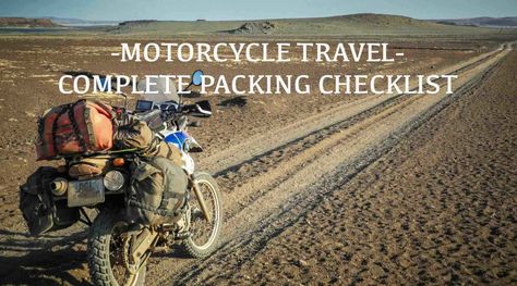 Complete packing check list for dual sport adventure travel Adventure Motorcycle Gear, Motorcycle Adventure Travel, Motorcycle Camping Gear, Motorcycle Adventure, Dual Sport Motorcycle, Motorcycle Camping, Packing Checklist, Motorcycle Travel, Road Trip Adventure