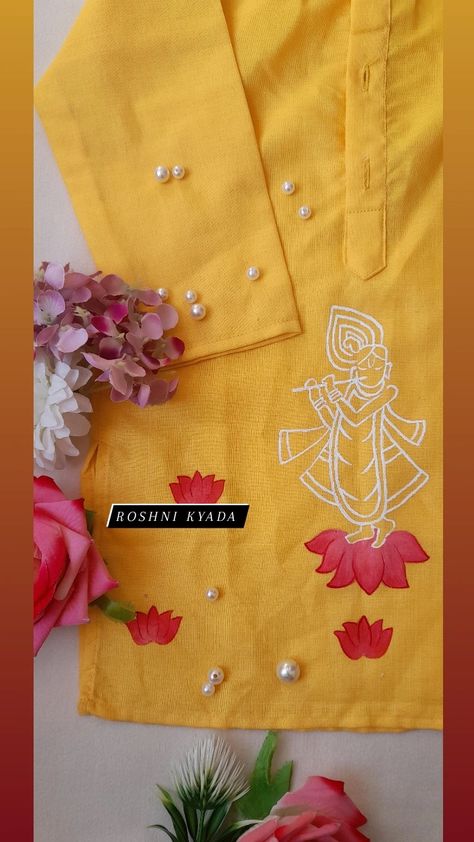 Kurta Painting Design For Man, Shadi Season, Painting Sarees, Appa Embroidery, Punjabi Design, Panjabi Design, Kolka Design, Blouse Painting, Painted Blouse