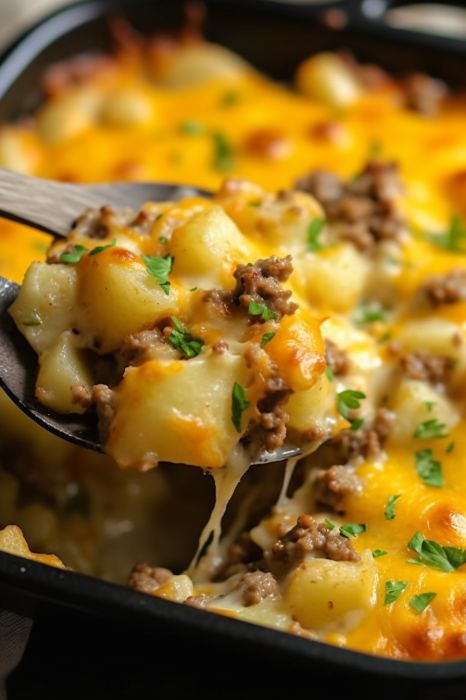 Cheesy Hamburger Potato Casserole Cheese Hamburger Potato Casserole, Cheeseburger Casserole Potato, Hamburger Meat And Red Potatoes Recipes, Cheese Burger Potato Casserole, Cheesy Beef And Potato Casserole, Spaghetti Squash And Ground Beef, Hamburg Potato Casserole, Hamburger Potato Casserole Crockpot, Hamburger And Potato Casserole Recipes