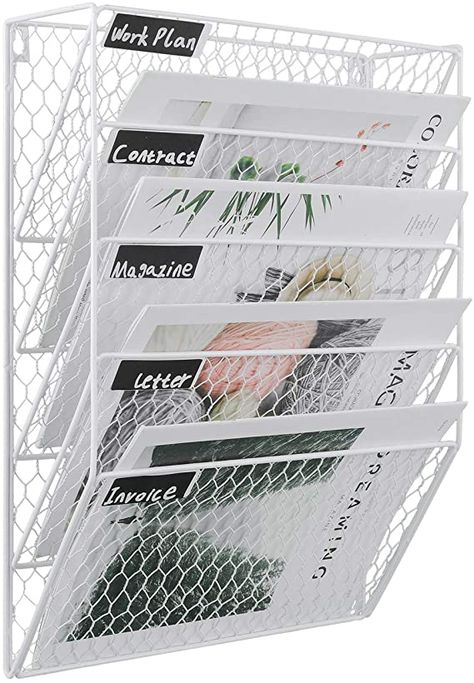 Hanging Mail Organizer, Wall File Organizer, Wall File Holder, Hanging File Organizer, Magazine Organization, Mail Sorter, Wall File, Metal Chicken, Wood Magazine