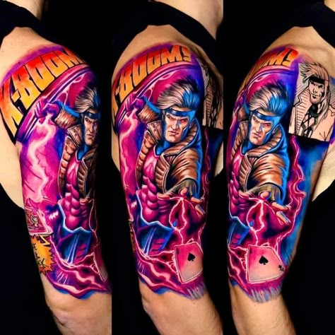 Gambit Tattoo X Men, Gambit Xmen Tattoo, X Men Tattoo Ideas, Xmen Tattoo Ideas, Gambit Tattoo, X Men Tattoo, Xmen Tattoo, Tattoo Doodles, Sleeve Inspiration