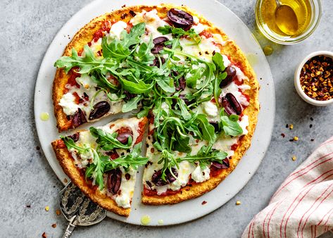 Cauliflower Pizza - Musco Family Olive Co. Cauliflower Crust Pizza Recipe, Bbq Bites, Cauliflower Pizza Crust Recipe, Paleo Pizza, Egg Cheese, Fitness Pal, Keto Pizza, Cauliflower Crust, Food Pizza