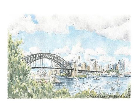 Sydney Landscape, Australian Artwork, Bridge Drawing, Bridge Artwork, Az Art, Sydney Skyline, Australian Painting, Bridge Painting, Harbour Bridge