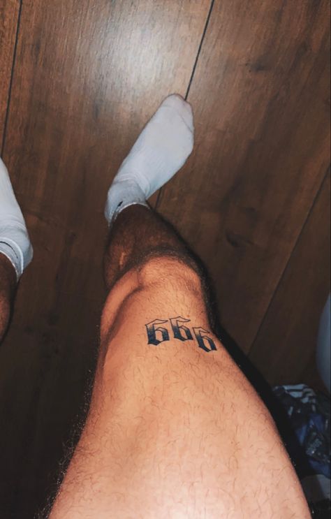 Simple Tattoos Men Thigh, 999 Leg Tattoo, Boy Leg Tattoo, 999 Tattoo Design Men, 777 Tattoo Above Knee, 888 Tattoo Men, 999 Tattoo Men, 777 Leg Tattoo, 777 Tattoo Men