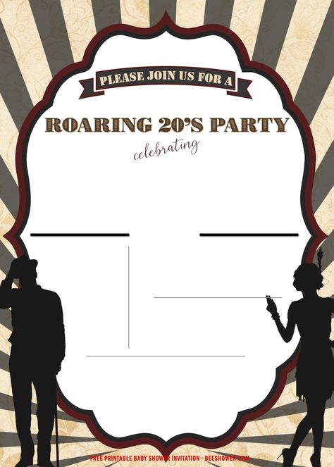 Great Gatsby Invitation Template Free, 1920s Invitation Template, Roaring 20s Party Invitation, 1920s Party Invitations, Gatsby Party Invitations, Great Gatsby Invitation, Roaring 20s Birthday, 20s Party, 1920s Party