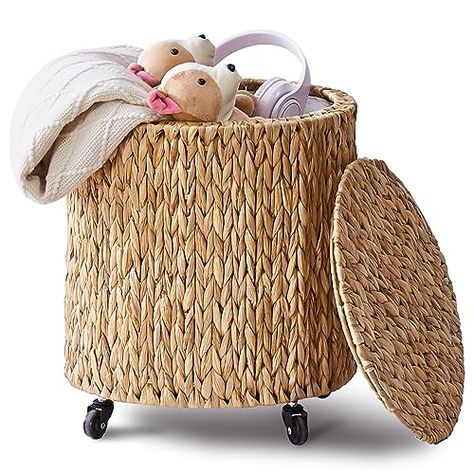 Woven Laundry Basket, Storage Baskets With Lids, Laundry Bin, Toy Organizer, Natural Living Room, Large Storage Baskets, Small Stool, Tote Organization, Water Hyacinth