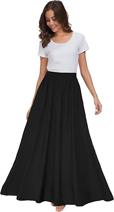 Sinono Womens Chiffon Retro Maxi Skirt Vintage Ankle-Length Skirts Ankle Length Skirt Outfit, Sarah Sanderson Costume, Maxi Skirt Vintage, Long Black Skirt, Peasant Skirt, Solid Skirt, Ankle Length Skirt, Heels High, Skirt Vintage