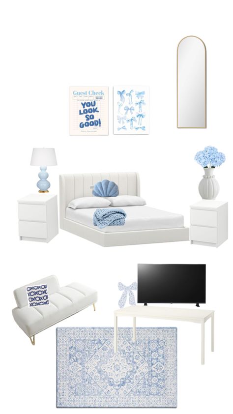 Dream Bedroom Inspiration, White Room, Blue Rooms, Dream Bedroom, New Room, Bedroom Inspirations, Blue And White, Bedroom, Blue