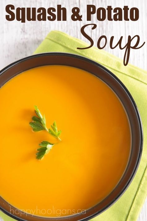 Easy Squash and Potato Soup Recipe - Happy Hooligans Easy Butternut Squash Soup, Easy Butternut Squash, Butternut Squash Soup Recipe, Potato Soup Easy, Snacks Under 100 Calories, Happy Hooligans, Tomato Soup Homemade, Chicken And Butternut Squash, Butternut Squash Recipes Soup