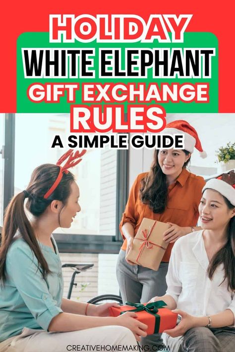 Hosting a White Elephant gift exchange? 🎉 Dive into our essential rules and tricks to keep the fun rolling! Discover how to choose the best gifts, engage your guests, and create lasting memories this holiday season! White Elephant Rules Christmas, White Elephant Gift Exchange Rules, Gift Exchange Rules, Chinese Gift Exchange, Gift Exchange Party, White Elephant Gift Exchange, White Elephant Game, White Elephant Gifts Exchange, Entertaining Gifts