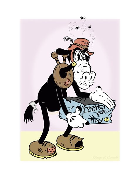 "Poor Horace Horsecollar with donation box" By: Olessya L. Camacho #IllustratorCC #Horacehorsecollar #Vector #Disney Horace Horsecollar, Awesome Possum, Donation Box, Rubber Hose, Cartoon Crossovers, Mickey And Friends, Disney Cartoons, Disney Art, Cartoon Characters