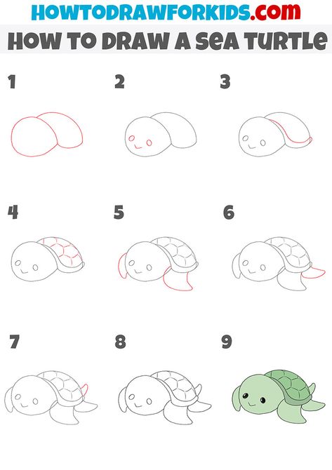 how to draw a sea turtle step by step Beginning Drawings Step By Step, How To Draw A Turtle Step By Step, Sea Turtle Drawing Easy, Drawing Ideas Turtle, How To Draw Turtle, Drawing Turtles Easy, Step By Step Kawaii Drawing, Step By Step Turtle Drawing, Drawing A Turtle Step By Step