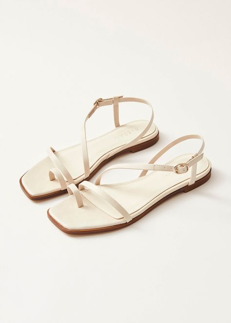 Cream vegan leather toe-ring flat sandals The Sloane sandals, in cream-colored vegan leather, boast slim straps wrapping the toe and instep, with an ankle fastening. They offer comfort with lightly cushioned soles and slight heels, making them the perfect choice for your summer footwear staple. Cream Sandals, Summer Footwear, Color Crema, Toe Ring, Summer Holidays, Samoa, It's Hot, Cayman Islands, Seychelles