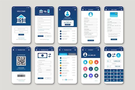 Free vector banking app interface | Free Vector #Freepik #freevector #app-template #bank-app #banking-app #mobile-application Interface App, Ios App Development, Banking App, Android App Development, App Template, App Interface, Mobile App Ui, Mobile App Development Companies, App Ui Design