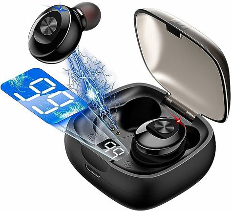 Earbuds Mini Headphones Headset, Hi-Fi Stereo in-Ear Earphones with 300Mah Charging Case, Touch Control, IPX5 Waterproof with LED Display Built-in Mic for Sports, Workout, Gym Mini Headphones, Sports Workout, Noise Cancelling Earbuds, Sport Earphones, Bluetooth Earbuds Wireless, Sports Headphones, Sport Earbuds, Stereo Headphones, Earbud Headphones