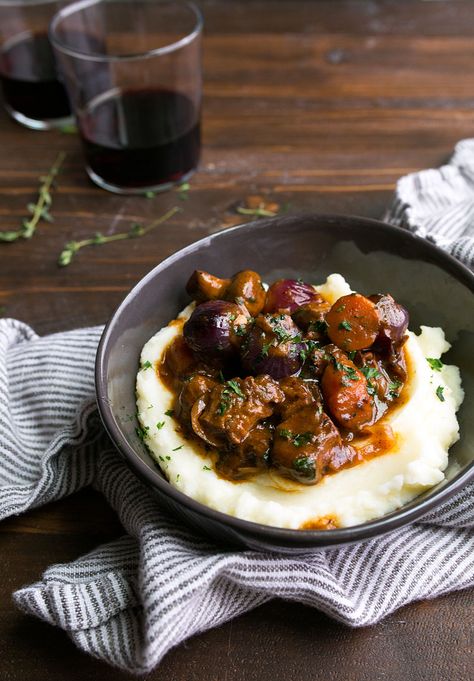 Beef Bourguignon Recipe for Two | Dessert for Two Beef Bourguignon Recipe, Easy Dinners For Two, Night Dinner Recipes, Recipe For Two, Date Night Dinners, Date Night Recipes, Romantic Dinner For Two, Dessert For Two, Romantic Dinner Recipes