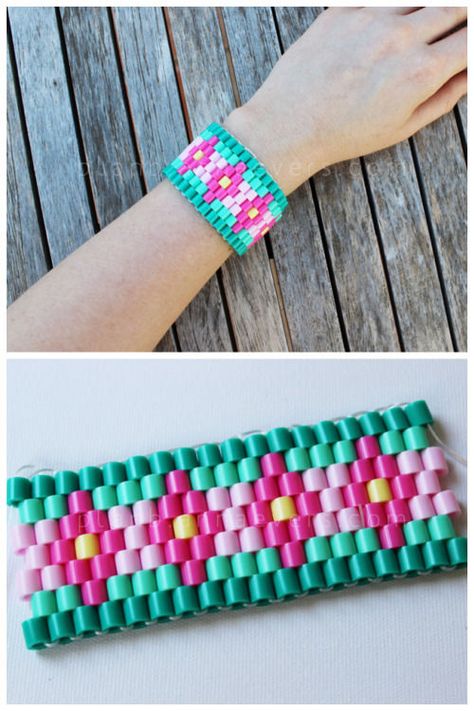 Perler Bead Bracelet jewelry bracelet diy bead jewelry ideas Perler Bead Bracelet, Bead Bracelet Tutorial, How To Stitch, Hama Beads Patterns, Beaded Bracelets Tutorial, Diy Perler Beads, Melting Beads, Plan B, Beaded Crafts