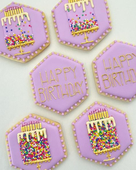 Birthday Cookies For Adults, Decorated Sugar Cookies Ideas Birthday, Hi Five Birthday Cookies, Sugar Cookie Designs Birthday, Giant Birthday Cookies Decorated, Birthday Present Cookies Decorated, Happy Birthday Cookies Decorated Girl, Celebration Cookies, Birthday Sugar Cookies