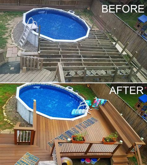 Joshua's project Above Ground Pool Surround Ideas, Above Ground Pool Ideas With Deck, Decks Around Pools, Inground Pool Landscaping, Pool Deck Plans, Cheap Pool, Best Above Ground Pool, Swimming Pool Decks, Outdoor Pool Area