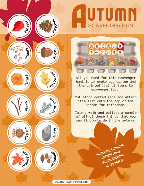 Adorable Scavenger Hunt Activity for Kids. Get the kids outdoors scavengering for treasures. Autumn Scavenger Hunt For Kids, Fall Scavenger Hunt, School Fall Festival, Nature Hunt, Boredom Busters For Kids, Treasure Hunt Clues, Scavenger Hunt For Kids, Autumn Nature, Orange Leaf