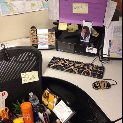 Pranks At Work, Office Prank Ideas, Senior Year Pranks, Pranks For Coworkers, Coworker Pranks, Senior Prank Ideas, April Fools Ideas, Work Pranks, Office Prank