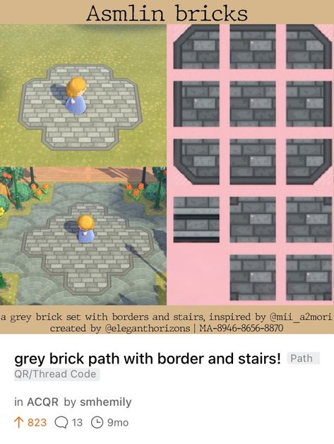 Animal Crossing Gray Brick Path, Acnh Boat Dock Ideas, Acnh Grey Stone Path, Acnh Gray Brick Path, Animal Crossing Cafe, Brick Edging, Brick Path, Grey Brick, Path Design