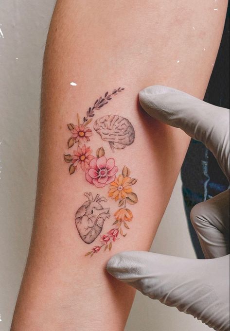 Medical Flower Tattoo, Beautiful Hip Tattoos, Counselor Tattoo Ideas, Registered Nurse Tattoo Ideas Small, Floral Planet Tattoo, Heart And Lung Tattoo, Better Days Are Coming Tattoo, Autoimmune Tattoo, Nervous System Tattoo