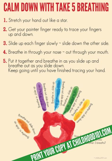 Take 5 Breathing Exercise for Kids - great for helping them learn to manage big emotions and stress. Printable poster. Big Emotions, Conscious Discipline, School Social Work, Counseling Activities, Mindfulness For Kids, Child Therapy, Counseling Resources, Mindfulness Activities, School Psychology