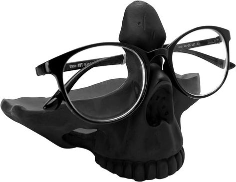 Amazon.com: Skull Glasses Stand Holder, Creative Eyeglasses Holder, Resin Statue Ornament, Sunglasses Spectacle Display Rack for Home, Office, Desk, Nightstand (Black, No Eyeglasses Included) : Home & Kitchen Nightstand Black, Desk Nightstand, Eyeglasses Holder, Glasses Stand, Resin Statue, Eyeglass Holder, Home Office Desk, Display Rack, Spectacles