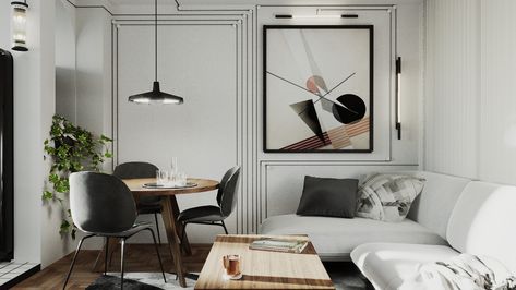 France Apartment, Apartment Behance, White Aesthetics, Paris Black And White, Minimalist Flat, Paris Style, Apartment In Paris, Apartment Aesthetic, Small Flat