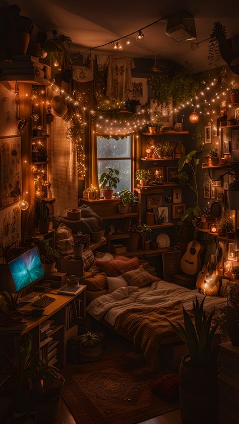 Tranquil Awakening: Mindfulness Bedroom Decor Renewal #TranquilAwakening #DecorRenewal Cottage Core Bedroom, Academia Bedroom, Academia Room, Fantasy Bedroom, Fairy Lights Bedroom, Bedroom Decor Cozy, Cozy Room Decor, Fantasy House, Dreamy Room