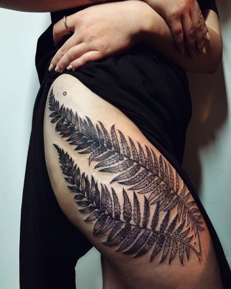 Inner Thigh Tattoos, Jasmine Tattoo, Side Thigh Tattoos, Glyph Tattoo, Nature Tattoo Sleeve, Fern Tattoo, Literary Tattoos, Tattoos Mandala, Triangle Tattoos