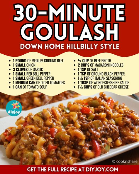 Hamburger Goulash Recipes, Hamburger Goulash, Cornbread Muffins Recipe, Bacon Chili, Hamburger Helper Recipes, Goulash Recipe, Slushie Recipe, Diy Joy, Goulash Recipes