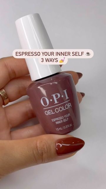 OPI Professionals on Instagram: "Happy National Coffee Day! Re-energize and get inspired with our Espresso Your Inner Self roast, 3 ways. ⬇️ Black: 2 coats Espresso Your Inner Self ☕️ Latte: Espresso Your Inner Self + Funny Bunny swirl 🥛 Iced: 1 coat Espresso Your Inner Self + 1 coat Kyoto Pearl mixed with Stay Shiny Topcoat 🧊 By: @ricekittynails #OPI #OPIObsessed #coffeenails" Espresso Your Inner Self Opi, Opi Espresso Your Inner Self, Happy National Coffee Day, National Coffee Day, Coffee Day, Makeup Help, Funny Bunny, Inner Self, Funny Bunnies