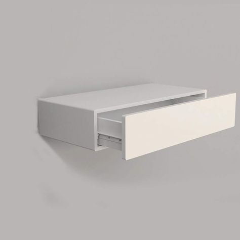 White Floating Bedside Table, Floating Wall Drawer, Floating Bedside Table Ideas Diy, Side Table Wall Mounted, White Floating Nightstand, Floating Drawers Bedroom, Floating Bedside Table Ideas, Floating Nightstand Bedroom, Floating Drawer Shelf