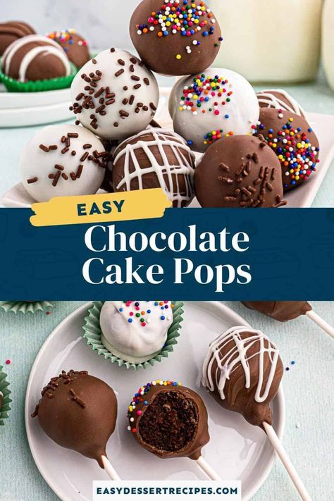 Easy Chocolate Cake Pops, How To Make Chocolate Cake Pops, Recipe For Cake Pops, Easy Cake Pops, Homemade Cake Pops, Chocolate Cake Pops Recipe, Fall Desserts Thanksgiving, Merry Birthday, Cake Pop Recipe Easy