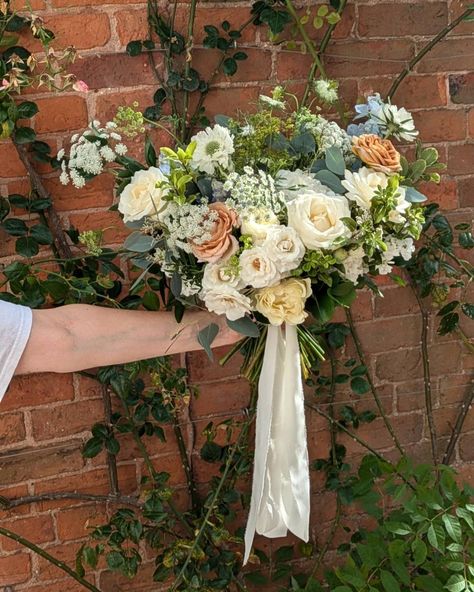 For Lucy 🤍✨ A beautiful bouquet with English country garden vibes. Ivory & green with a touch of toffee and blue🧡🩵 Venue @iscoydpark #bridesbouquet #weddingbouquets #handtiedbouquet #summerweddingbouquet #iscoydparkwedding English Country Garden, Summer Wedding Bouquets, Hand Tied Bouquet, English Country Gardens, Country Garden, Country Gardening, Beautiful Bouquet, Toffee, Green