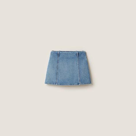 Miumiu Dress, Miu Miu Denim, Denim Miniskirt, Gingham Check, Sapphire Blue, Kpop Outfits, Top Stitching, Denim Wash, Cashmere Sweaters