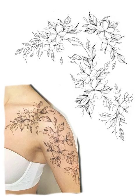 Shoulder Cap Tattoo, Shoulder Sleeve Tattoos, Floral Tattoo Shoulder, Shop Tattoo, Feminine Tattoo Sleeves, More Tattoo, Flower Tattoo Shoulder, Shiva Tattoo, Inspiration Tattoo