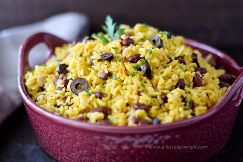 Alicia's pepperpot: yellow rice and beans Yellow Rice And Beans, Coconut Buns, Coconut Roll, Beans And Sausage, Healthy Cook Books, Rice Beans, Rice And Beans, Yellow Rice, Cheese Rolling