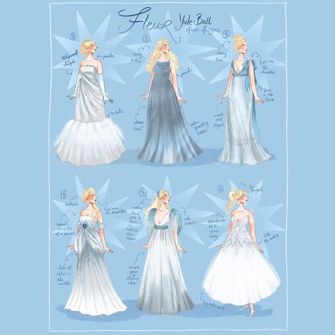 F L E U R | ❄️Fleur Yule Ball❄️ Dress designs for Fleur Delacour at the Yule Ball ❄️✨ This was a fun one for me. The only description I found for… | Instagram Luna Lovegood Yule Ball Dress, Luna Lovegood Yule Ball, Yule Ball Dress Aesthetic, Ball Dress Aesthetic, Yule Ball Dress Ideas, Luna Lovegood Dress, Yule Ball Dresses, Yule Ball Outfits, Yule Ball Dress