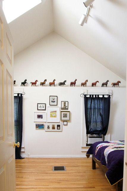 A lovely display of Breyer models Breyer Horse Shelves, Breyer Horse Display, Attic Before And After, Horse Room, Attic Makeover, Horse Collection, Attic Doors, Finished Attic, Attic House