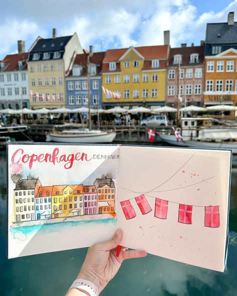 Sketchbook views from Copenhagen. #copenhagen #denmark🇩🇰 #nyhavn #sketchbookdrawing #sketchbook #watercolorpainting #urbansketchers #exploretocreate #traveljournal #kmdesignstravelseries #copenhagen🇩🇰 #letsgrabie #usartsupply Nyhavn Drawing, Copenhagen Drawing, Copenhagen Denmark Travel, Denmark Travel, Journal Travel, Building Art, Urban Sketchers, Copenhagen Denmark, Sketchbook Drawing