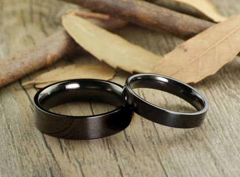 Handmade Black Flat Plain Matching Wedding Bands, Couple Rings Set, Titanium Rings Set, Anniversary Rings Set by JRingStudio on Etsy https://www.etsy.com/listing/250488960/handmade-black-flat-plain-matching His And Hers Rings, Anniversary Ring Set, Couples Wedding Bands, Font Number, Couples Ring Set, Black Wedding Rings, Titanium Wedding Rings, Custom Wedding Rings, 2 Rings