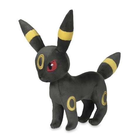 Official Umbreon Poké Plush. 10 inches tall Dark-type Pokémon with embroidered eyes and yellow rings. Pokémon Center Original. Dark Type Pokemon, Umbreon And Espeon, Original Pokemon, Pokemon Toy, Pokemon Center, Soft Stuffed Animals, Pokemon Plush, Soft Toy Animals, New Pokemon