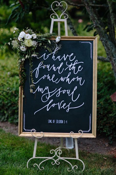 I have found the one whom my soul loves. Blackboard Found The One Whom My Soul Loves, Song Of Solomon Wedding Sign, I Have Found The One Whom My Soul Loves Sign, Bridal Chalkboard Sign, Wedding Day Chalkboard Signs, Plate Inspiration, Reception Planning, Wedding Boards, Wedding Reception Planning